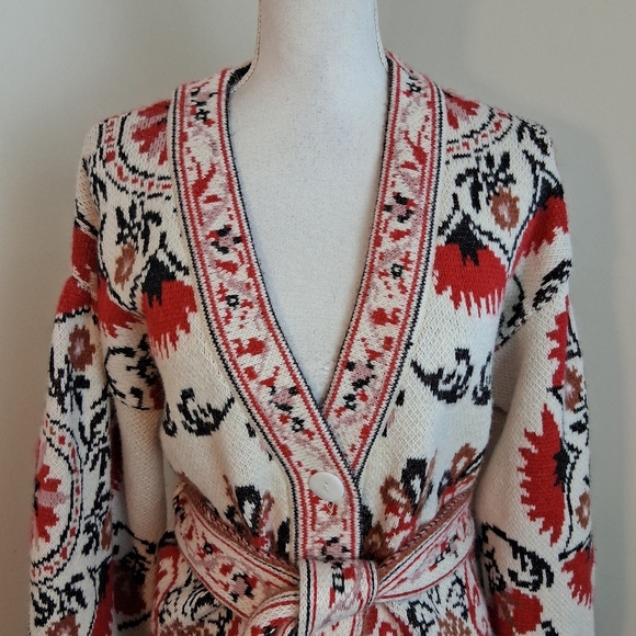 FARM Rio Cashew Mandala Cardigan Belted V-Neck Sweater Exclusive Size Small - Picture 11 of 15